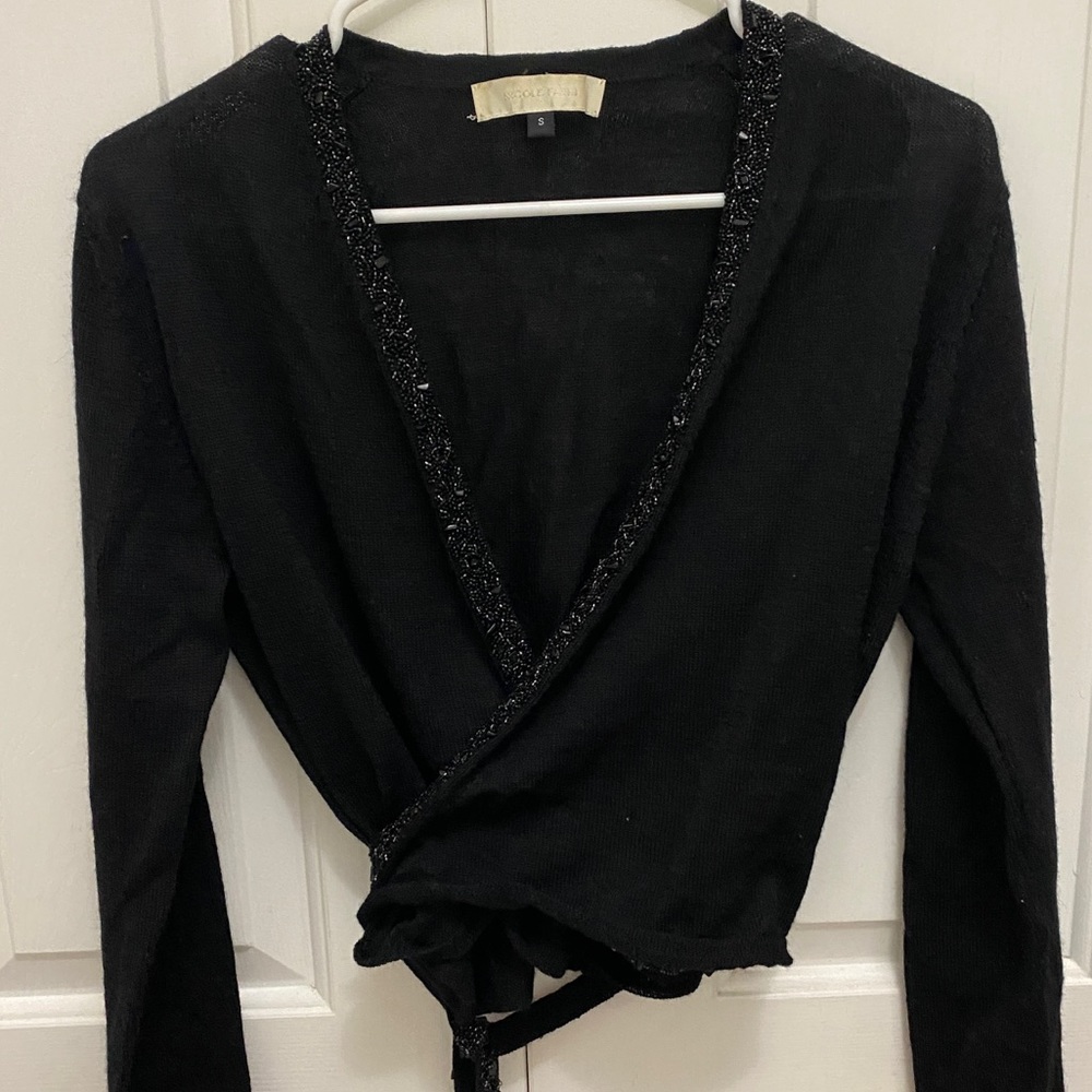 Nicole Farhi | Wrapped black sweater with beading